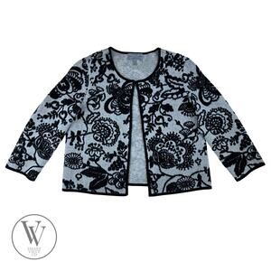 100% Cashmere Classiques Entier Black & Gray Floral Cardigan Sweater L
